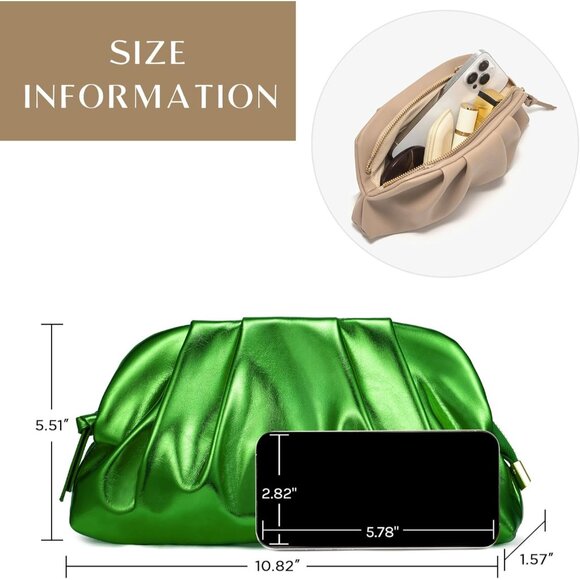 ⚡Women's Soft Pleated Vegan Leather Zipper Closure Evening Light Pink Clutch Bag - Picture 6 of 6